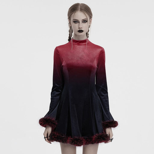 PUNK RAVE Women's Gothic Gradient Velvet Dress Red