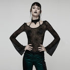 PUNK RAVE Women's Gothic Halterneck Spider Web Mesh Top Black