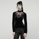 PUNK RAVE Women's Gothic Heart Embroideried Long Sleeved Top Black