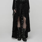 PUNK RAVE Women's Gothic High-low Hem Lace Skirt Black