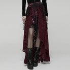 PUNK RAVE Women's Gothic High-low Hem Lace Skirt Red