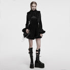 PUNK RAVE Women's Gothic High-Neck Fur Cuff Velvet Dress Black