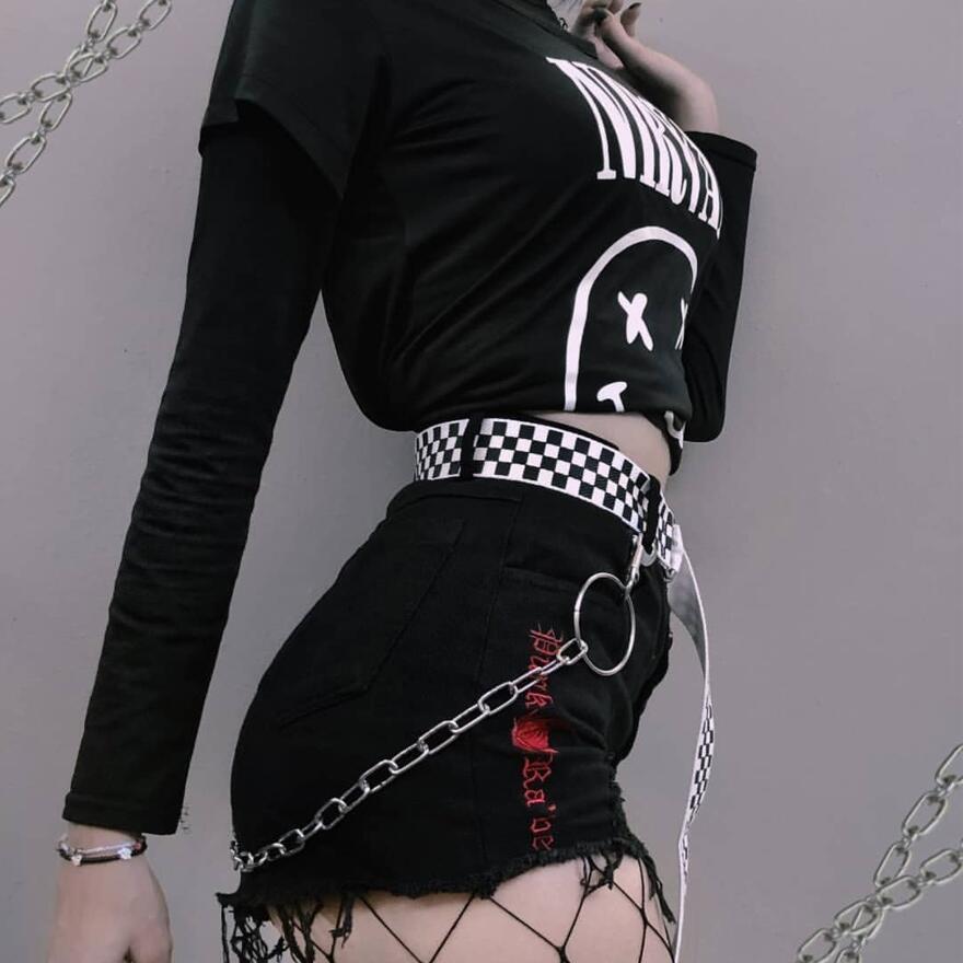 PUNK RAVE Women's Gothic High Waisted Bottoms Ripped Shorts