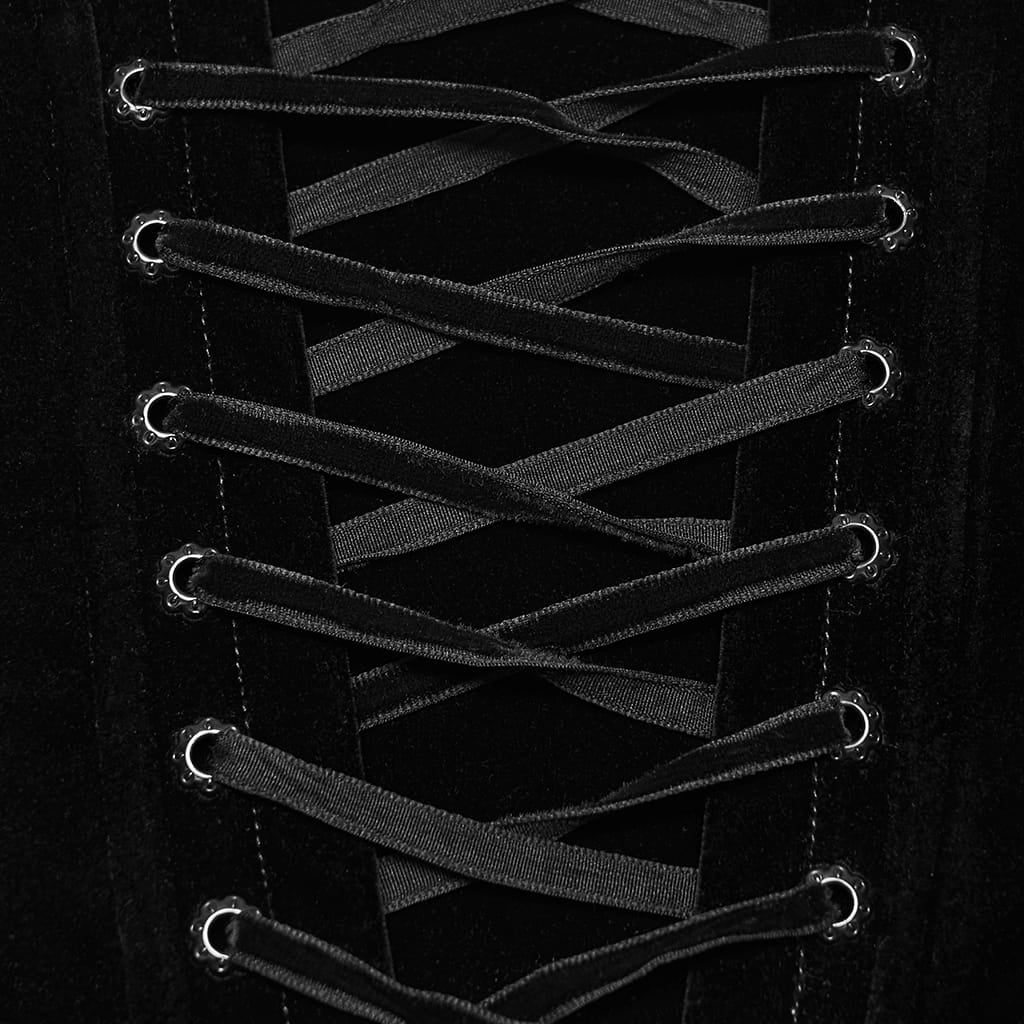 PUNK RAVE Women's Gothic Irregular Applique Lace-up Overbust Corset Black