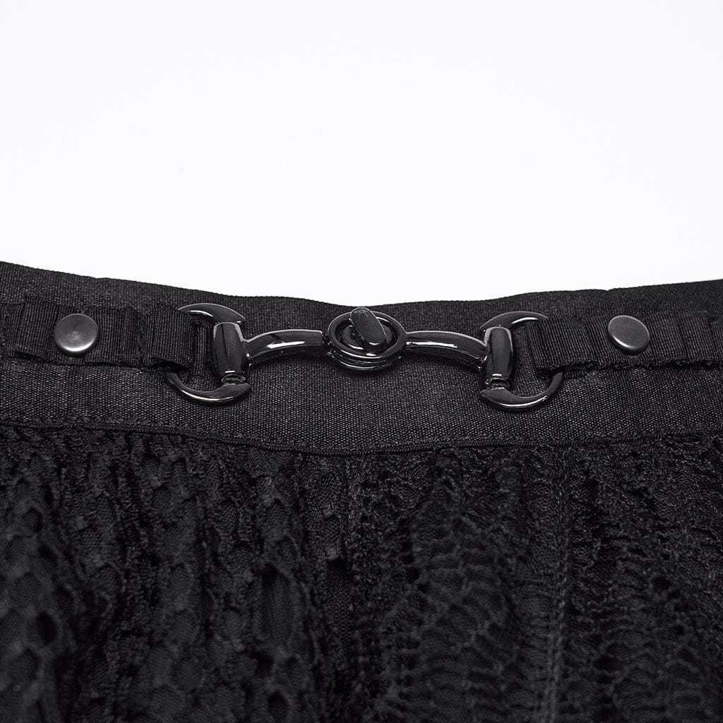 PUNK RAVE Women's Gothic Irregular Bat&Cobweb Mesh Skirt