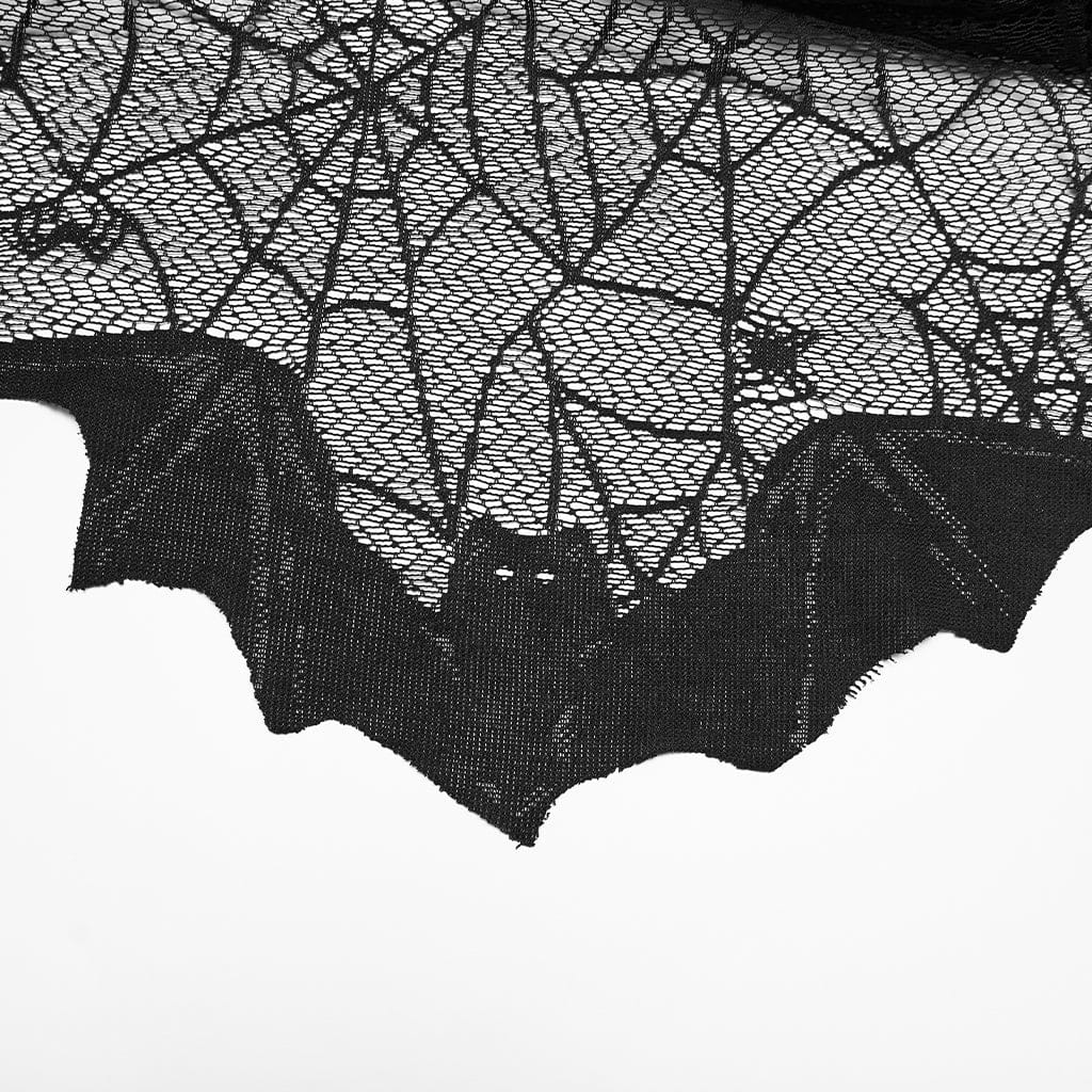 PUNK RAVE Women's Gothic Irregular Bat&Cobweb Mesh Skirt