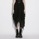 PUNK RAVE Women's Gothic Irregular Bat&Cobweb Mesh Skirt