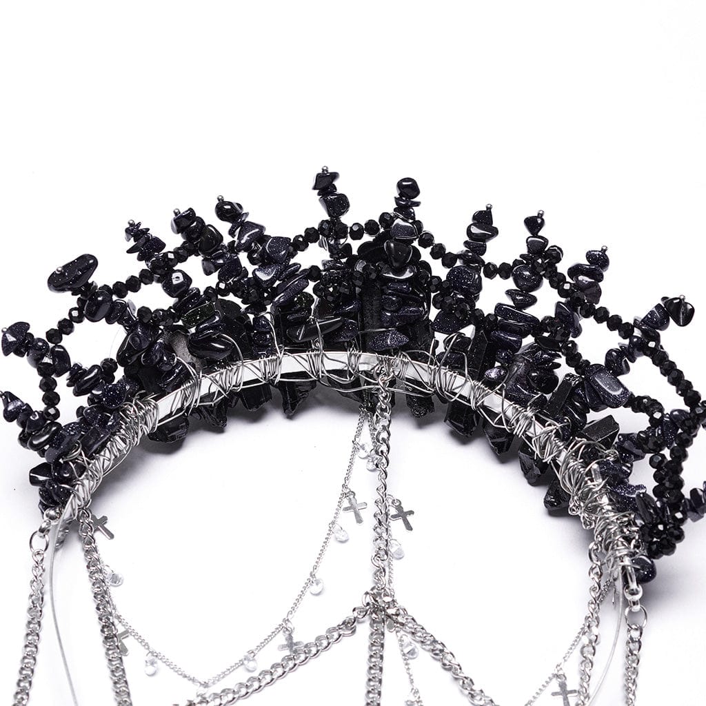 PUNK RAVE Women's Gothic Irregular Crystal Cross Headwear Black