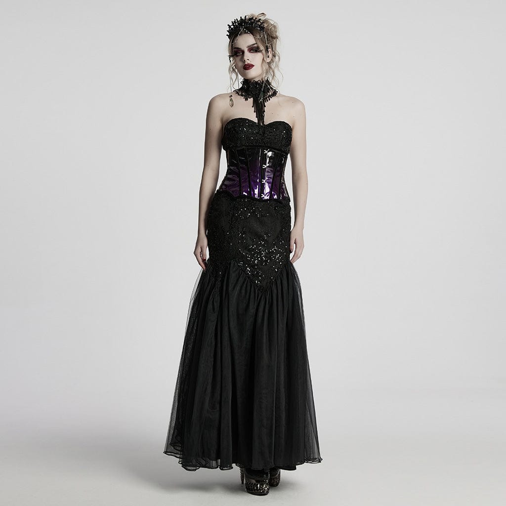 PUNK RAVE Women's Gothic Irregular Crystal Cross Headwear Black