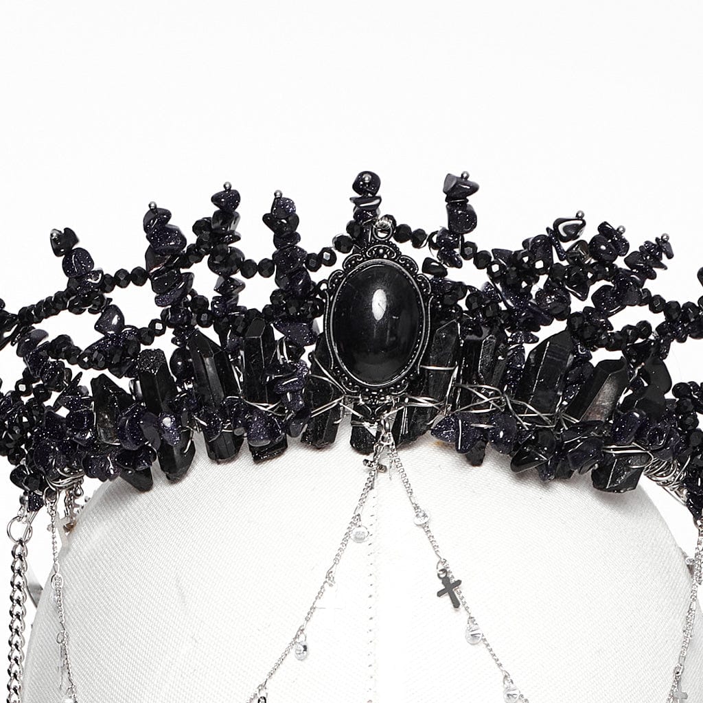 PUNK RAVE Women's Gothic Irregular Crystal Cross Headwear Black