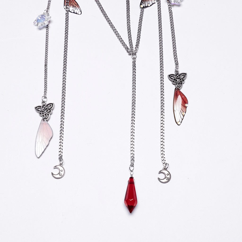 PUNK RAVE Women's Gothic Irregular Crystal Cross Headwear Red