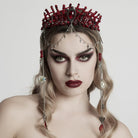 PUNK RAVE Women's Gothic Irregular Crystal Cross Headwear Red