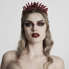 PUNK RAVE Women's Gothic Irregular Crystal Cross Headwear Red