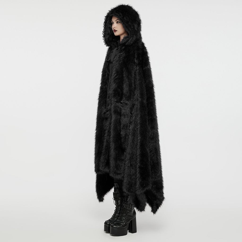 PUNK RAVE Women's Gothic Irregular Faux Fur Winter Cloak