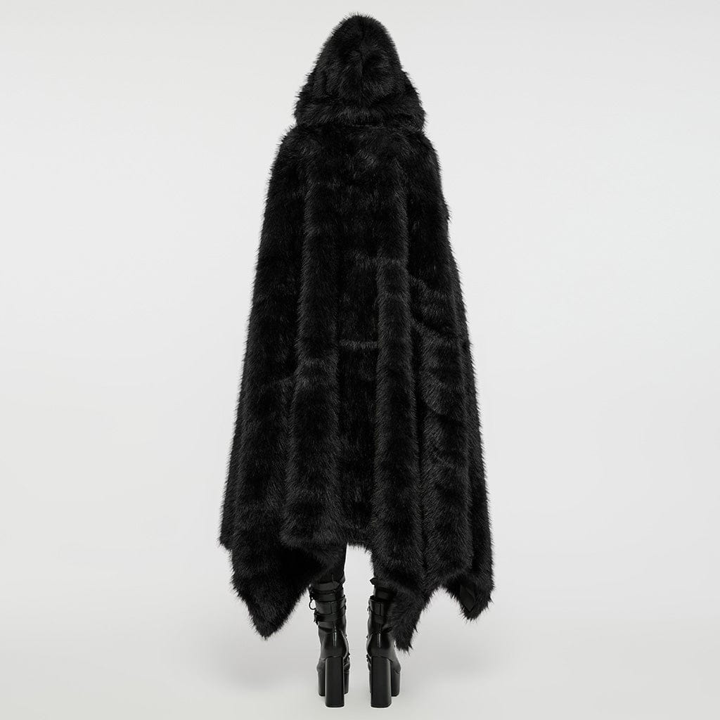 PUNK RAVE Women's Gothic Irregular Faux Fur Winter Cloak