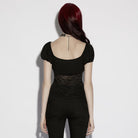 PUNK RAVE Women's Gothic Irregular Floral Lace Splice Ruched Top
