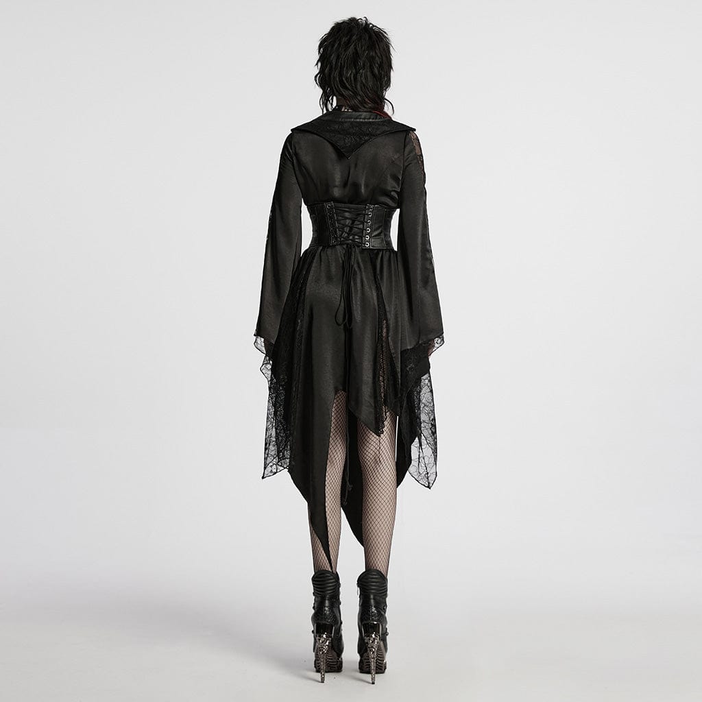 PUNK RAVE Women's Gothic Irregular Lace Splice Corset Dress