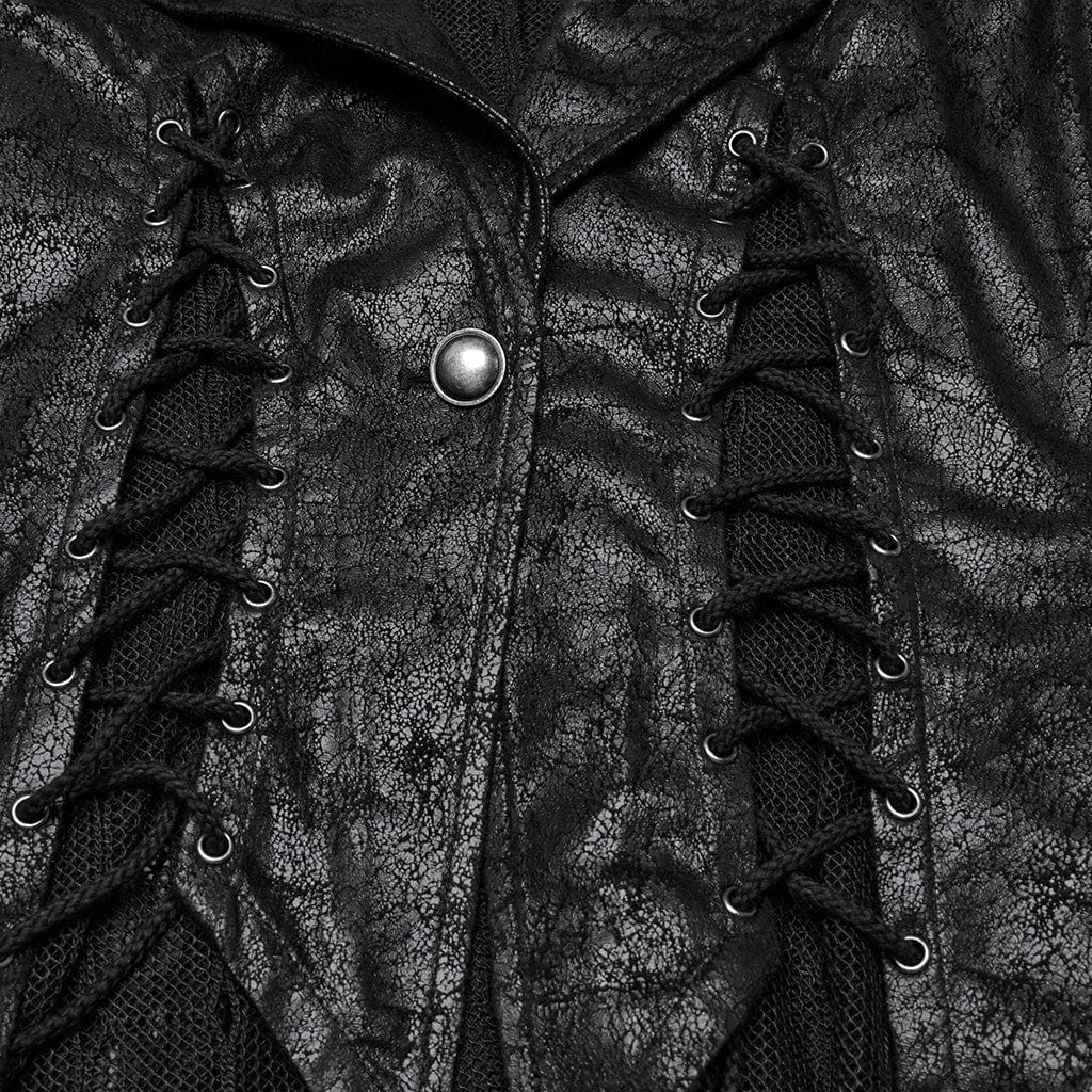 PUNK RAVE Women's Gothic Irregular Mesh Splice Lace-up Waistcoat
