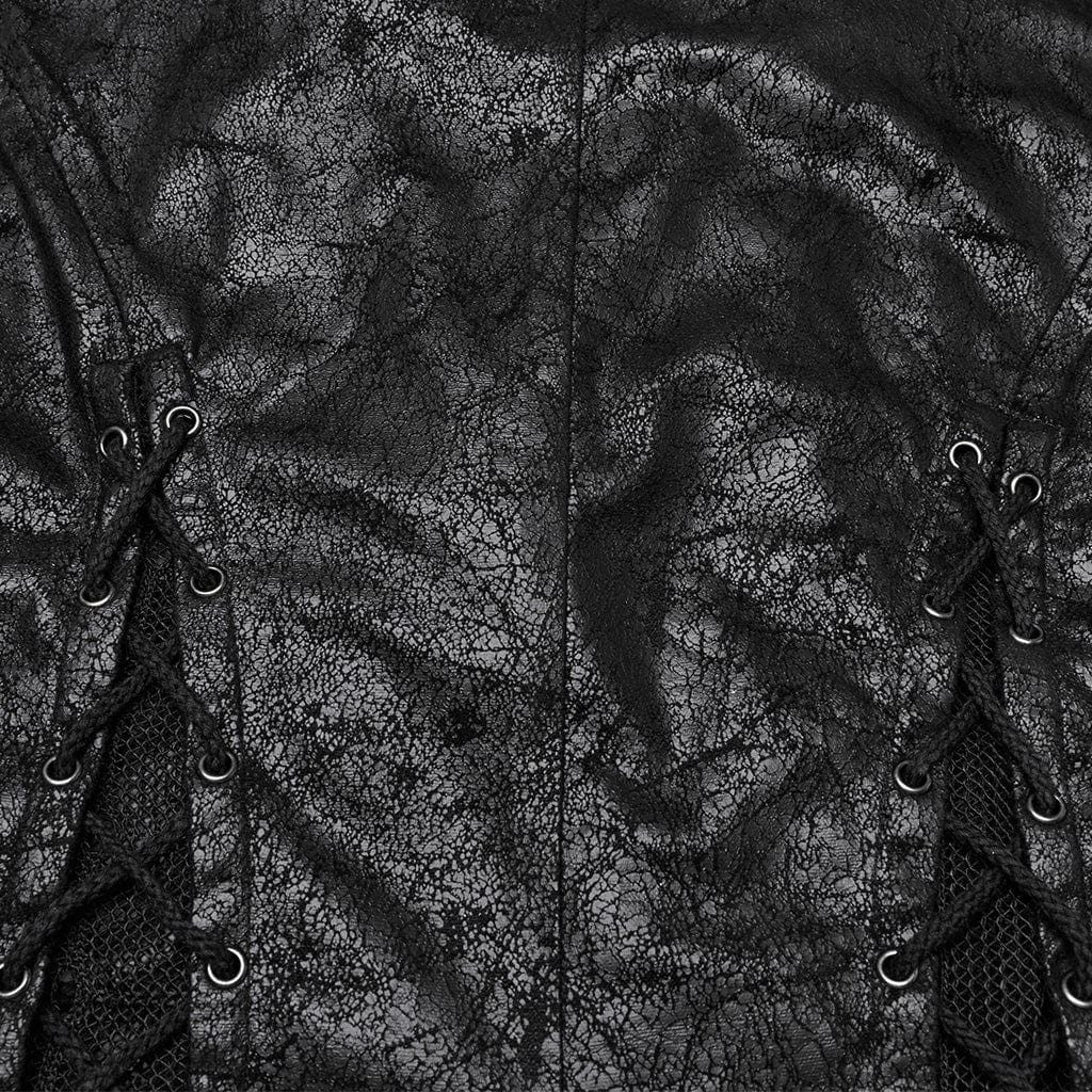 PUNK RAVE Women's Gothic Irregular Mesh Splice Lace-up Waistcoat