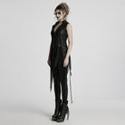 PUNK RAVE Women's Gothic Irregular Mesh Splice Lace-up Waistcoat