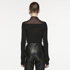 PUNK RAVE Women's Gothic Irregular Mesh Splice Shirt