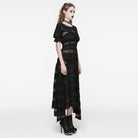 PUNK RAVE Women's Gothic Irregular Puff Sleeved Lace Dress