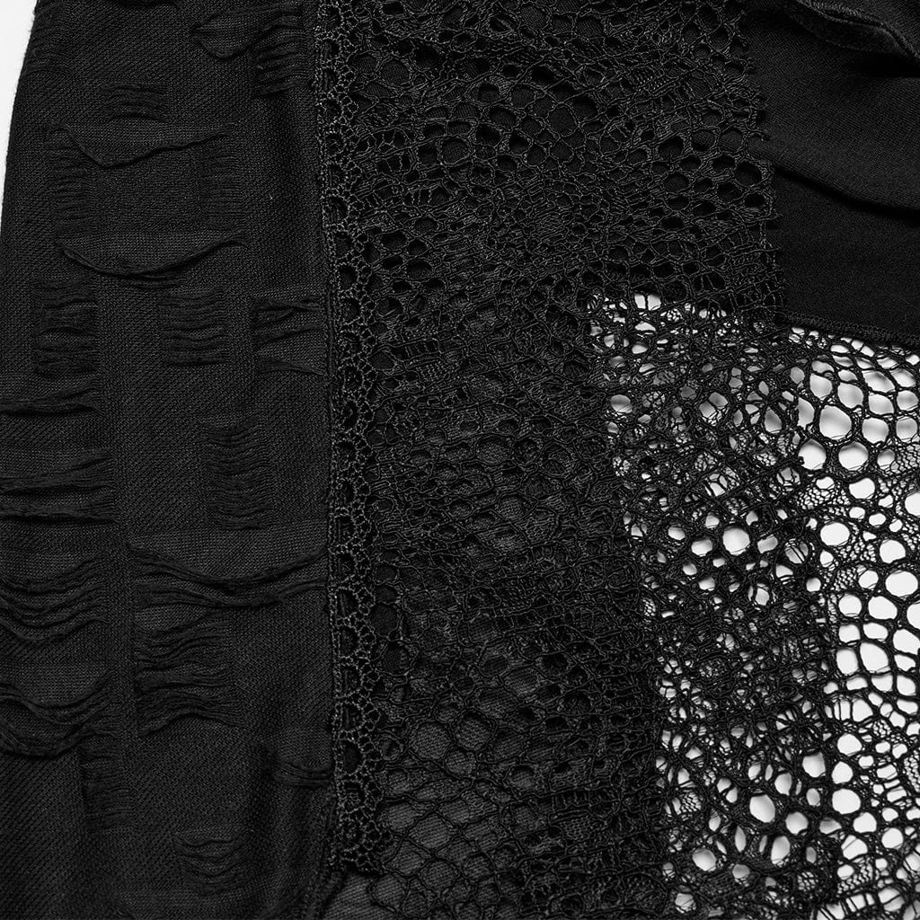 PUNK RAVE Women's Gothic Irregular Ripped Lace-up Party Slip Dress