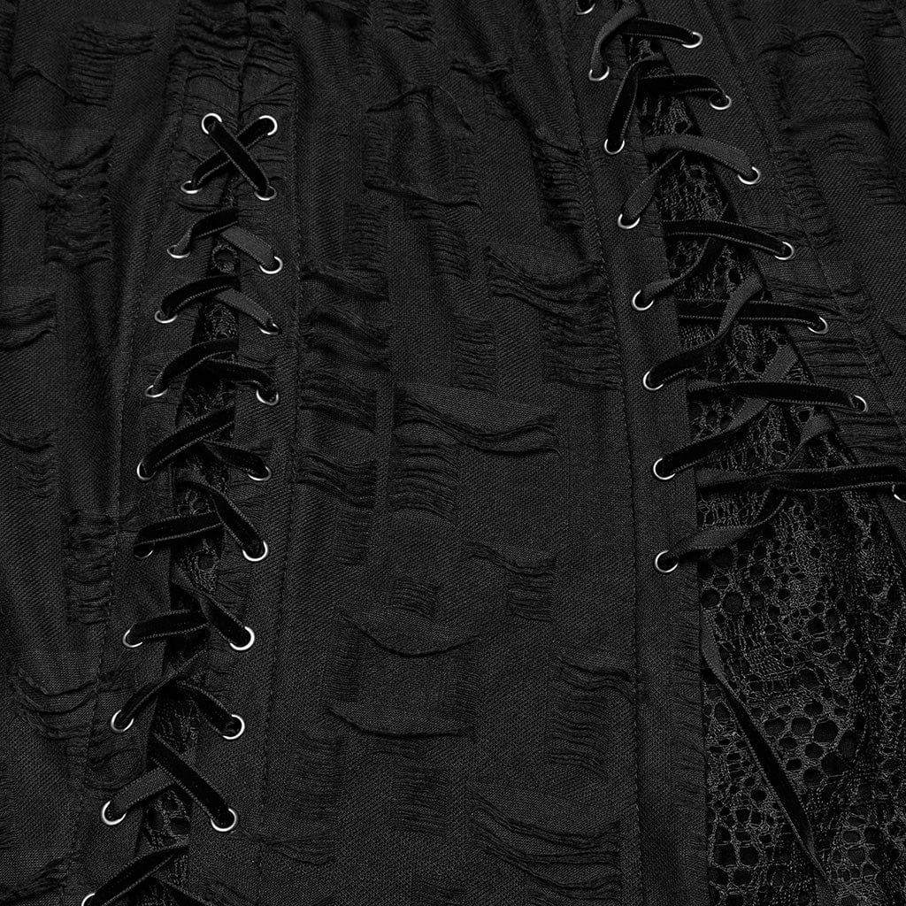 PUNK RAVE Women's Gothic Irregular Ripped Lace-up Party Slip Dress