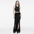 PUNK RAVE Women's Gothic Irregular Ruched Lace Splice Wrap Skirt