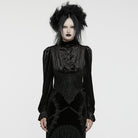 PUNK RAVE Women's Gothic Irregular Stand Collar Pleated Velvet Shirt