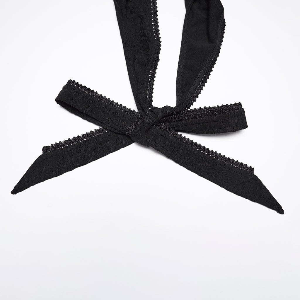 PUNK RAVE Women's Gothic Jacquard Plunging Ruched Halterneck Dress