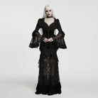 PUNK RAVE Women's Gothic Jacquard Plunging V-Neck Puff Flare Sleeve Shirt