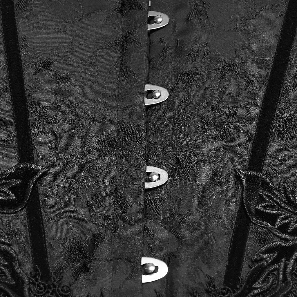 PUNK RAVE Women's Gothic Jacquard Tassels Underbust Corset Black