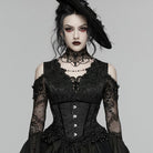 PUNK RAVE Women's Gothic Jacquard Tassels Underbust Corset Black