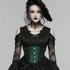 PUNK RAVE Women's Gothic Jacquard Tassels Underbust Corset Black-Green