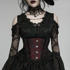 PUNK RAVE Women's Gothic Jacquard Tassels Underbust Corset Black-Red
