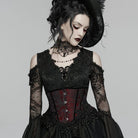 PUNK RAVE Women's Gothic Jacquard Tassels Underbust Corset Black-Red