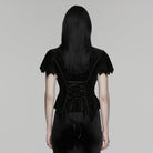 PUNK RAVE Women's Gothic Lace Cutout Rose Printed Velvet Short Sleeved Top