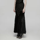 PUNK RAVE Women's Gothic Lace Embroidered Velvet Skirt