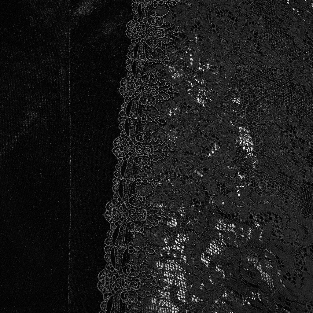 PUNK RAVE Women's Gothic Lace Embroidered Velvet Skirt