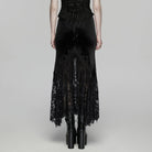 PUNK RAVE Women's Gothic Lace Ruched Fishtail Velvet Skirt Black