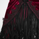 PUNK RAVE Women's Gothic Lace Ruched Fishtail Velvet Skirt Black-Red