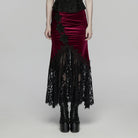 PUNK RAVE Women's Gothic Lace Ruched Fishtail Velvet Skirt Black-Red