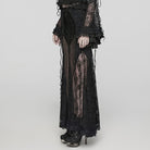 PUNK RAVE Women's Gothic Lace Sheer Wrapped Hip Long Skirt