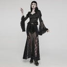 PUNK RAVE Women's Gothic Lace Sheer Wrapped Hip Long Skirt