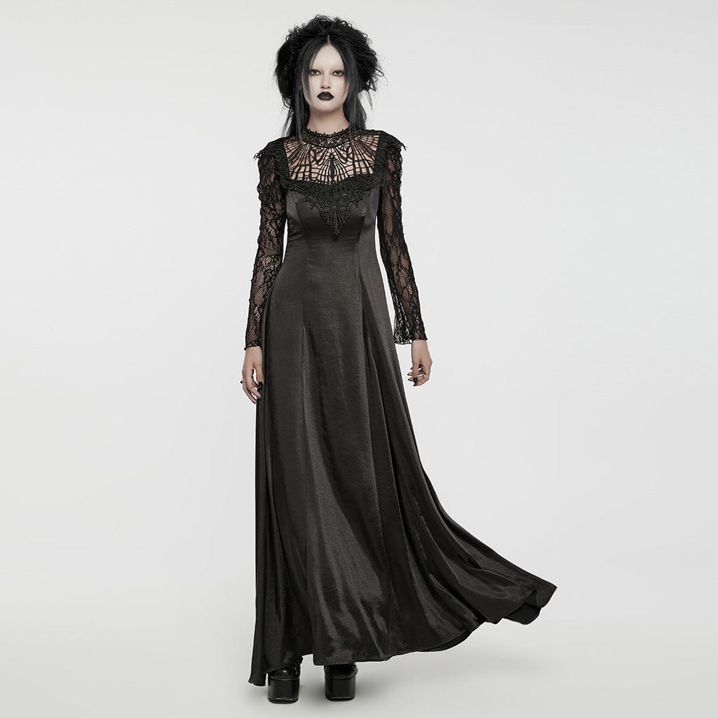 PUNK RAVE Women's Gothic Lace Sleeved Lace-up Ball Gown Dress