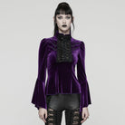 PUNK RAVE Women's Gothic Lace Splice Bell Sleeved Top Violet