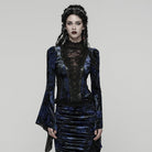 PUNK RAVE Women's Gothic Lace Splice Lace-up Flared Sleeved Shirt Blue