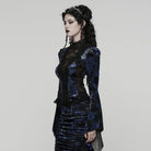 PUNK RAVE Women's Gothic Lace Splice Lace-up Flared Sleeved Shirt Blue