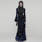 PUNK RAVE Women's Gothic Lace Splice Lace-up Flared Sleeved Shirt Blue